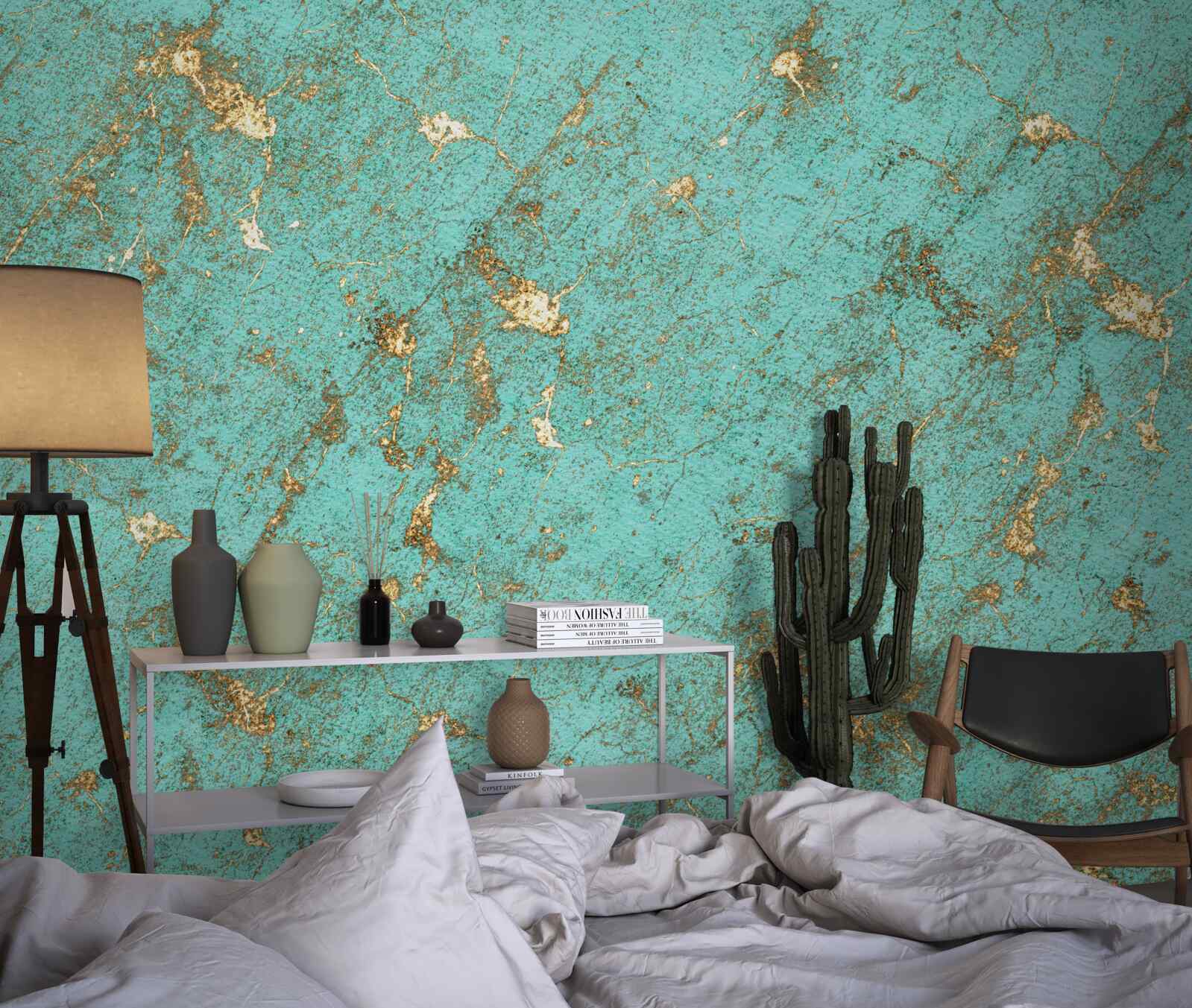 Papier peint émeraude dorée en marbre