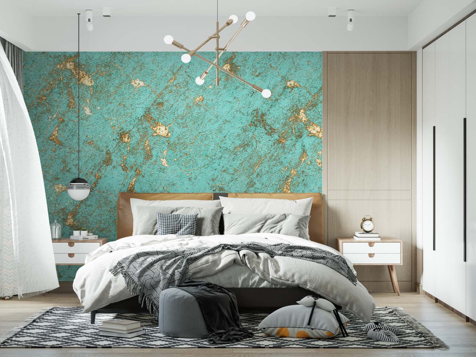 Papier peint émeraude dorée en marbre