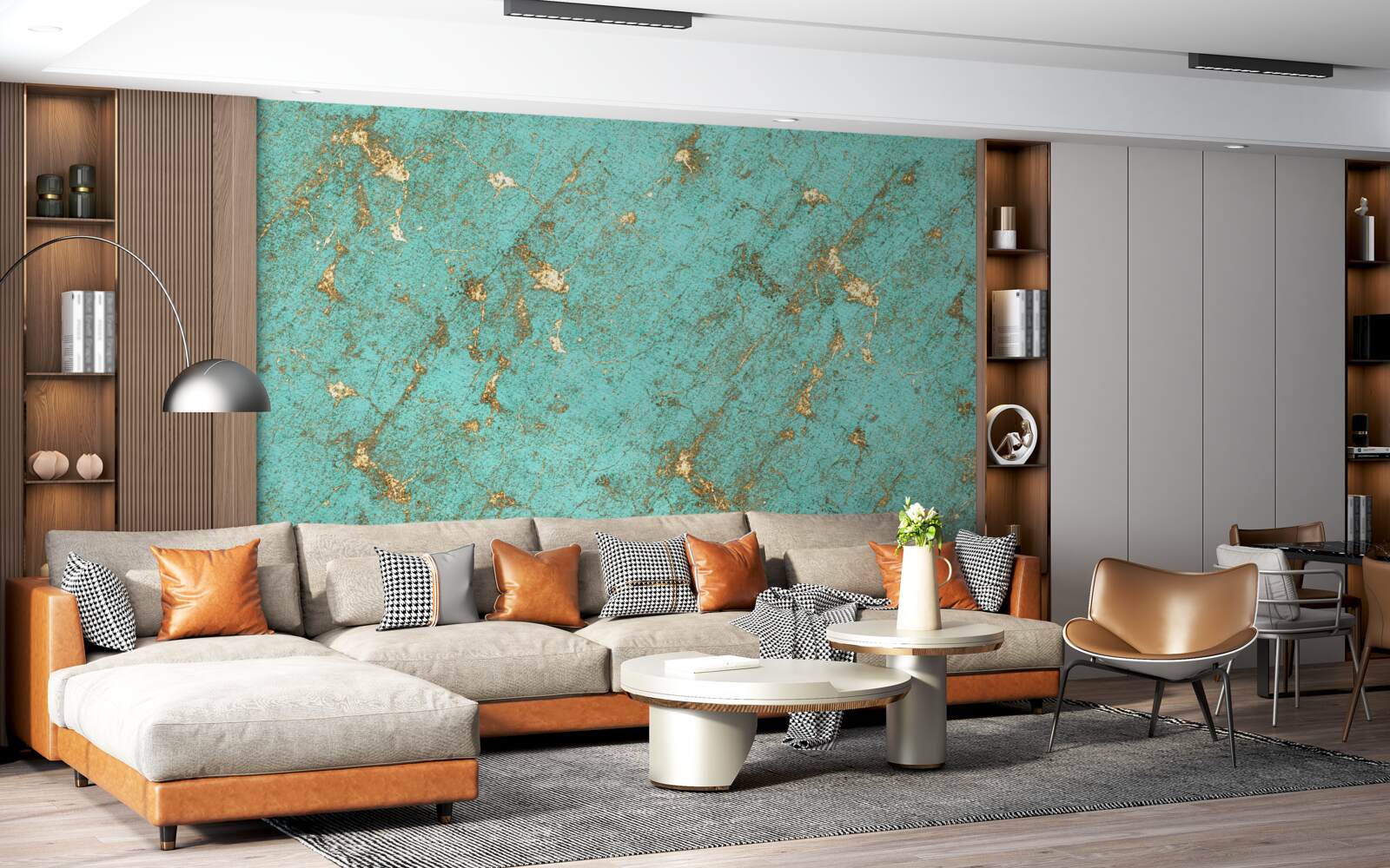 Papier peint émeraude dorée en marbre