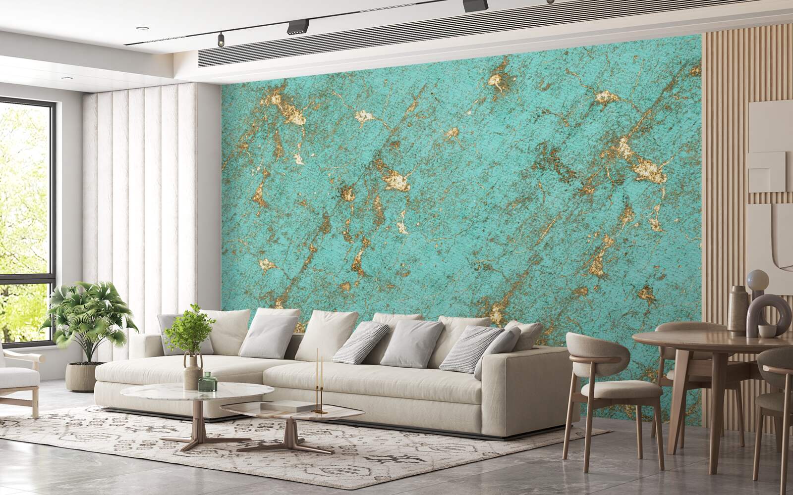 Papier peint émeraude dorée en marbre