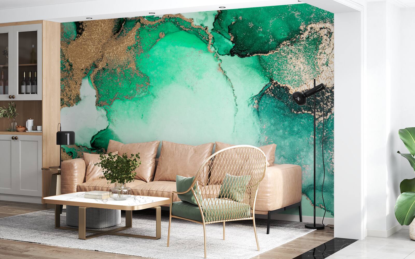 Papier peint fond abstrait vert doré