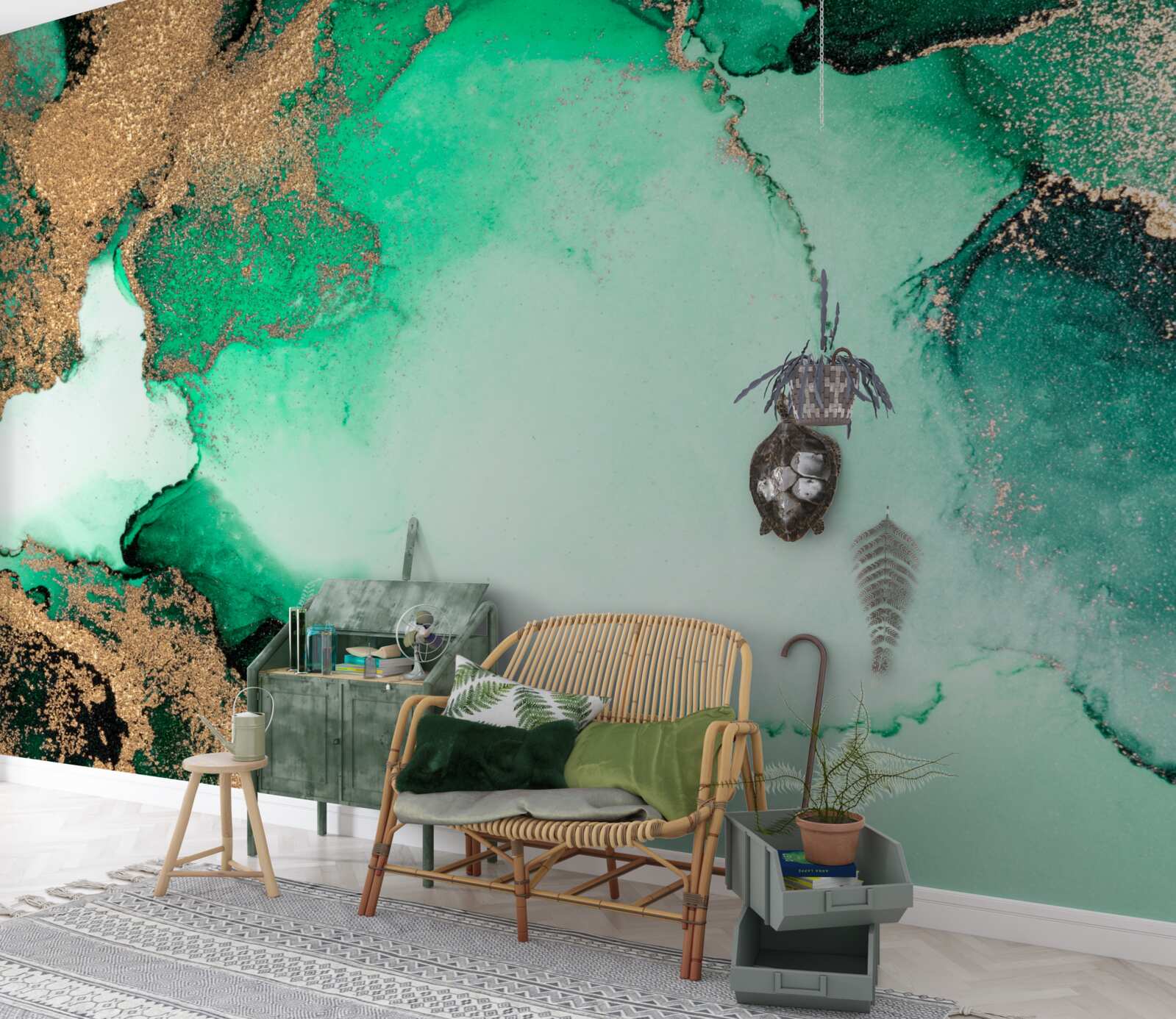 Papier peint fond abstrait vert doré