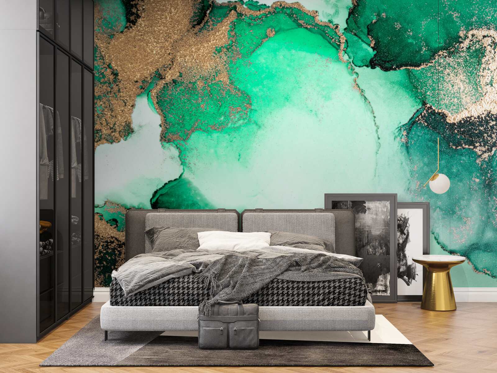 Papier peint fond abstrait vert doré