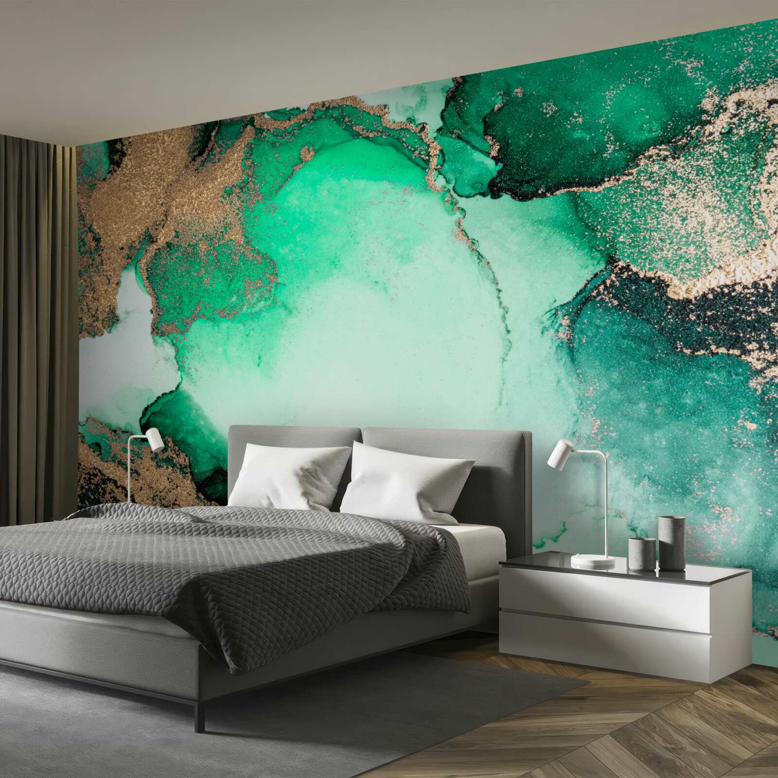 Papier peint fond abstrait vert doré