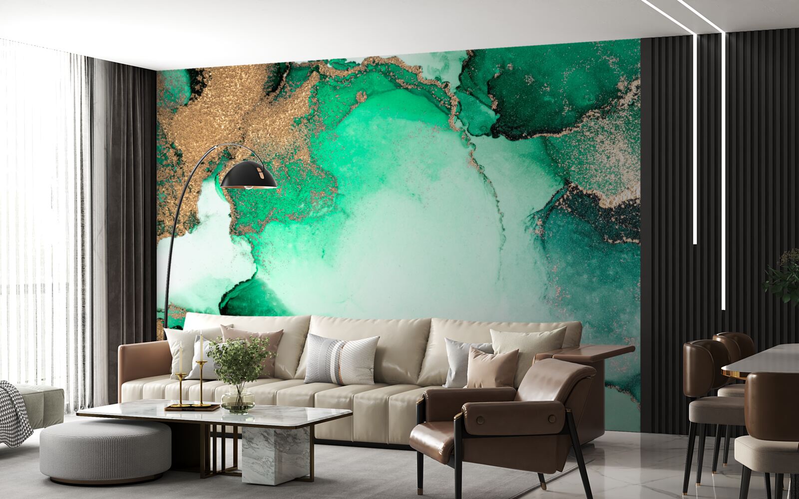 Papier peint fond abstrait vert doré