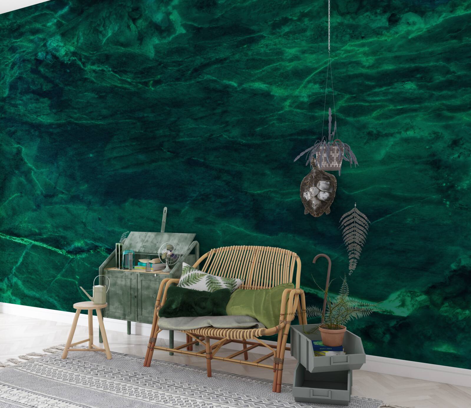 Papier peint marbre vert foncé