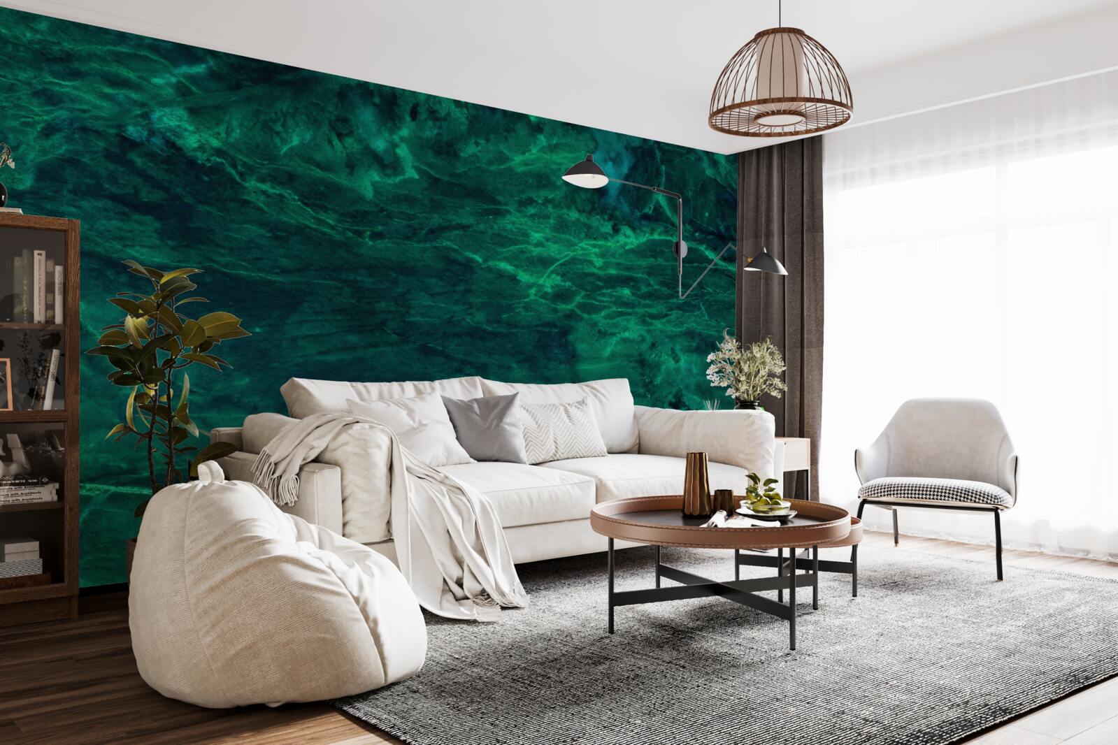 Papier peint marbre vert foncé