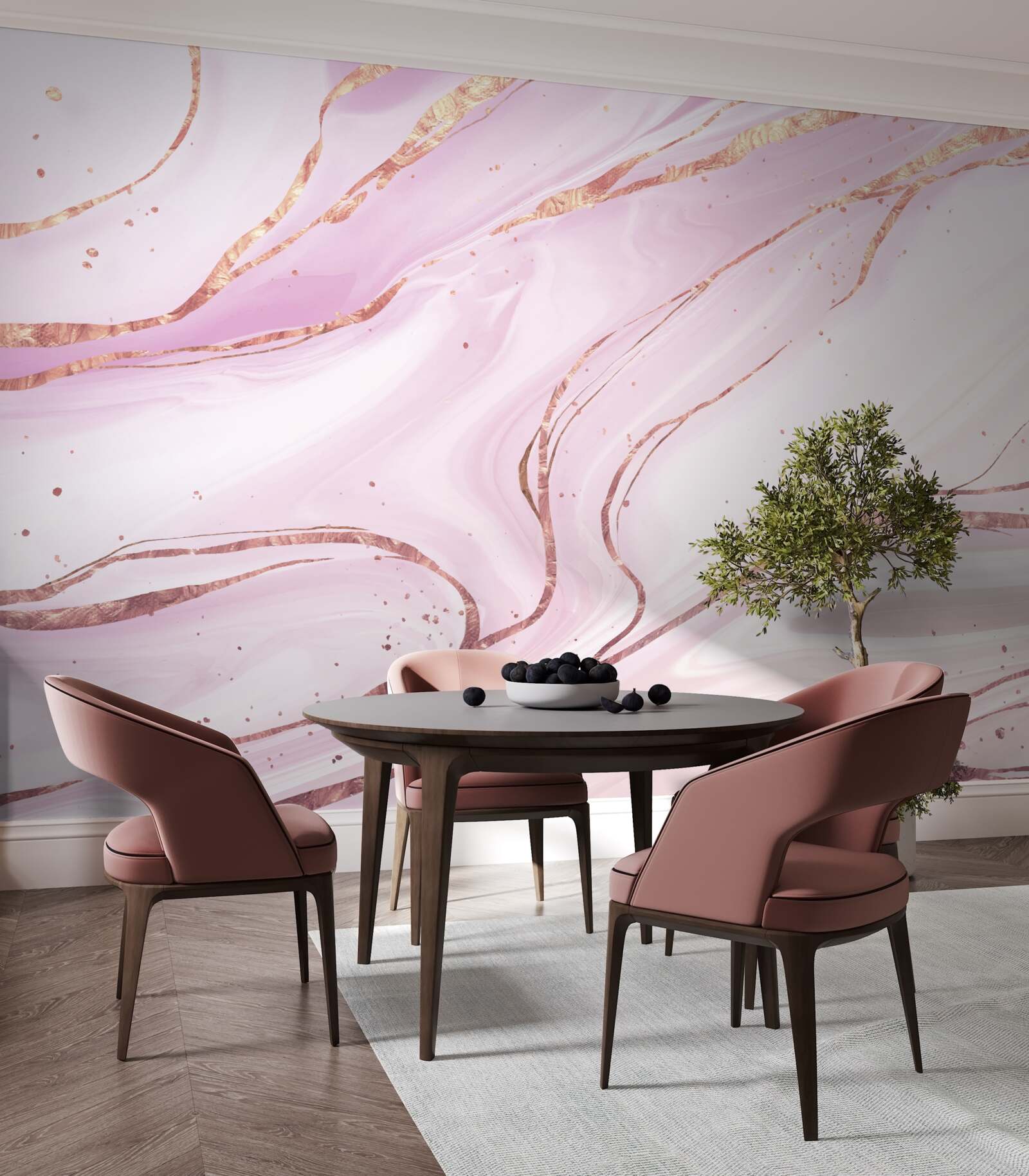 Papier peint marbre dans une teinte rose poussiéreuse