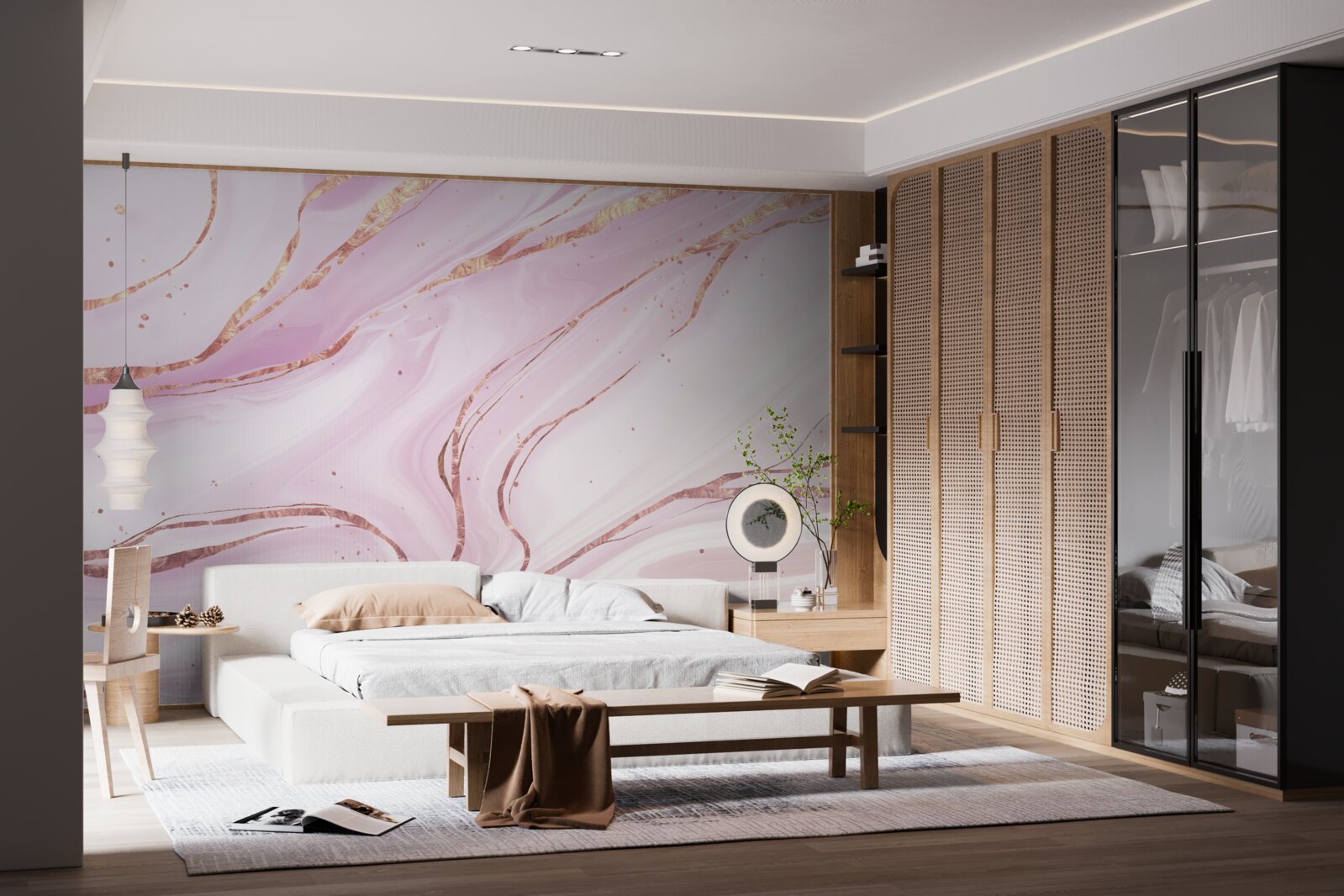 Papier peint marbre dans une teinte rose poussiéreuse