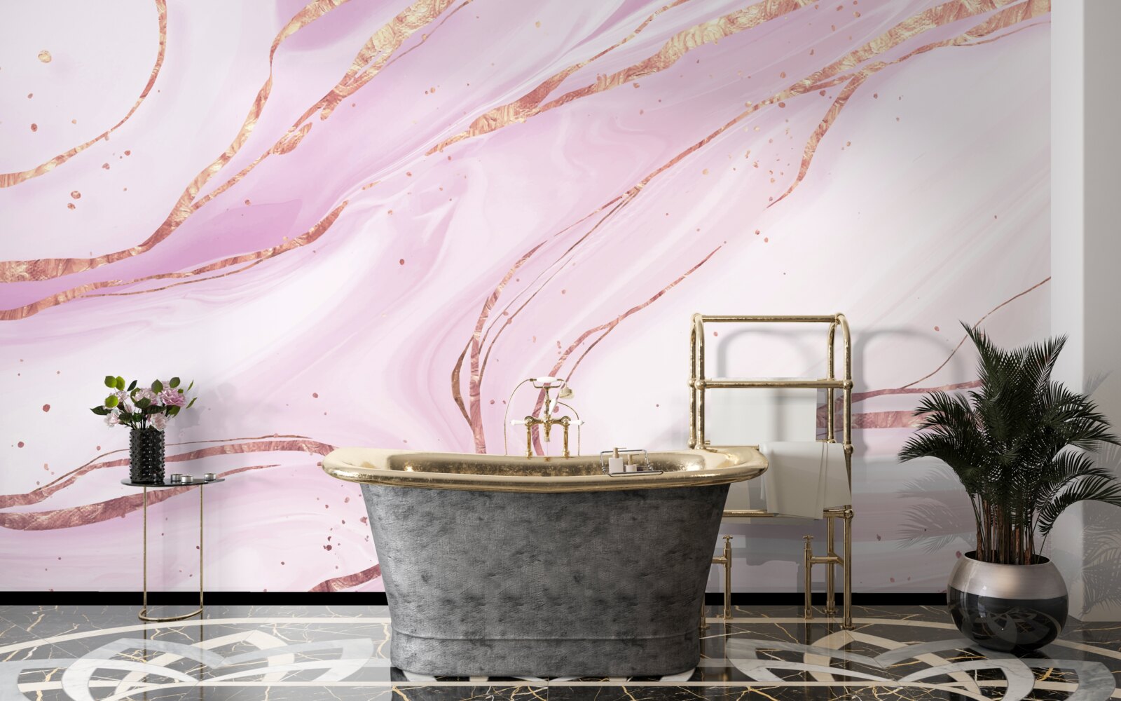 Papier peint marbre dans une teinte rose poussiéreuse