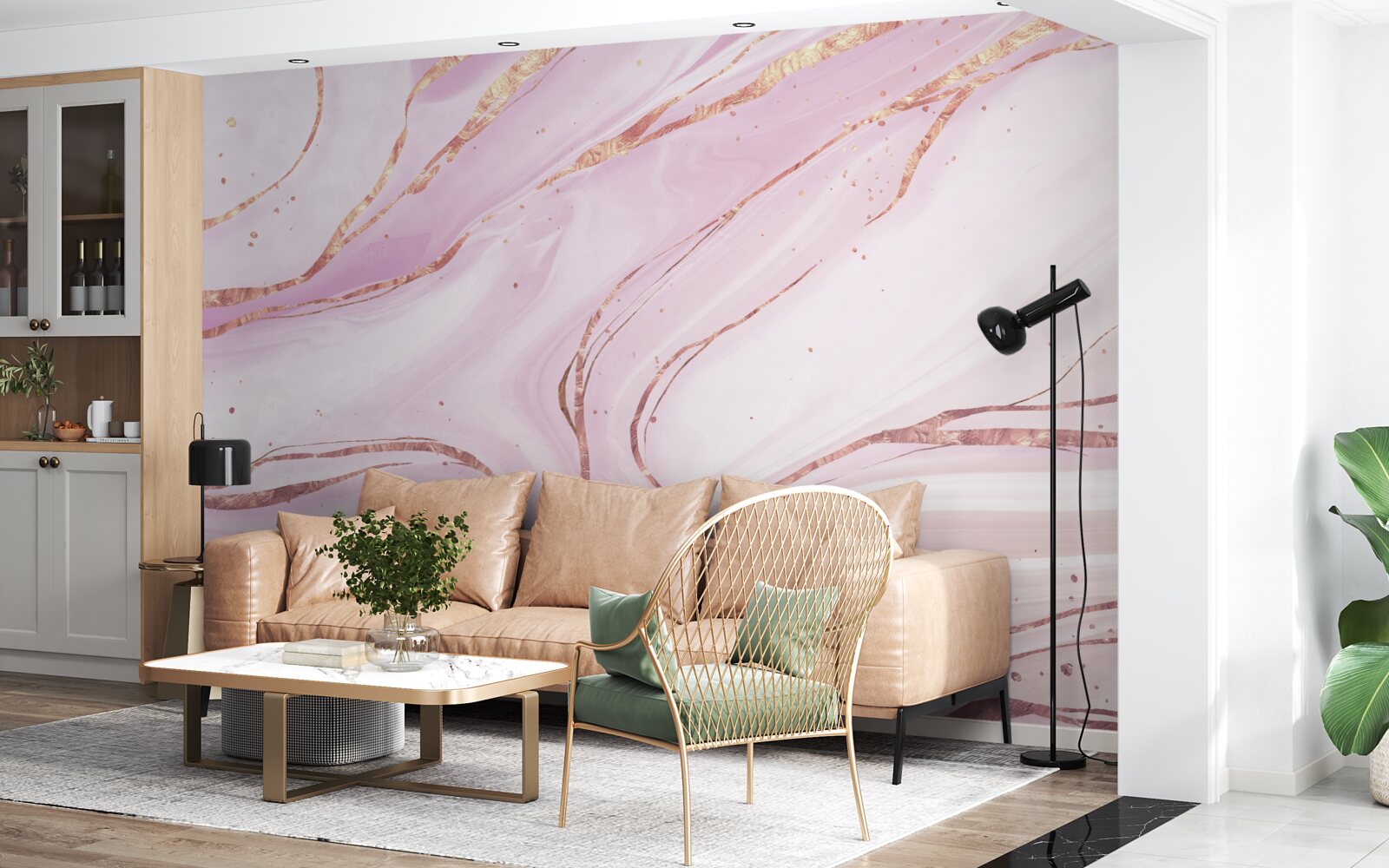 Papier peint marbre dans une teinte rose poussiéreuse