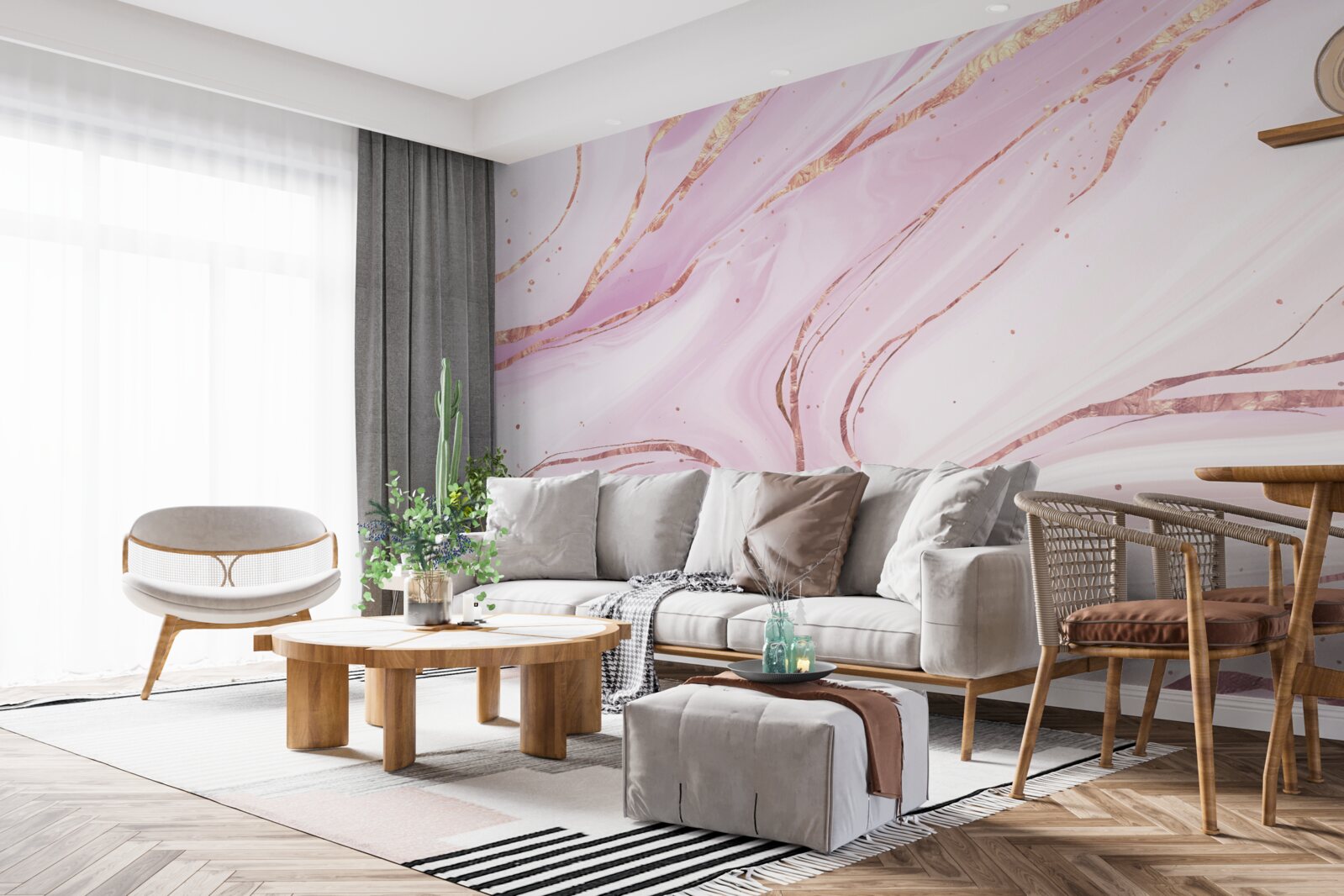 Papier peint marbre dans une teinte rose poussiéreuse