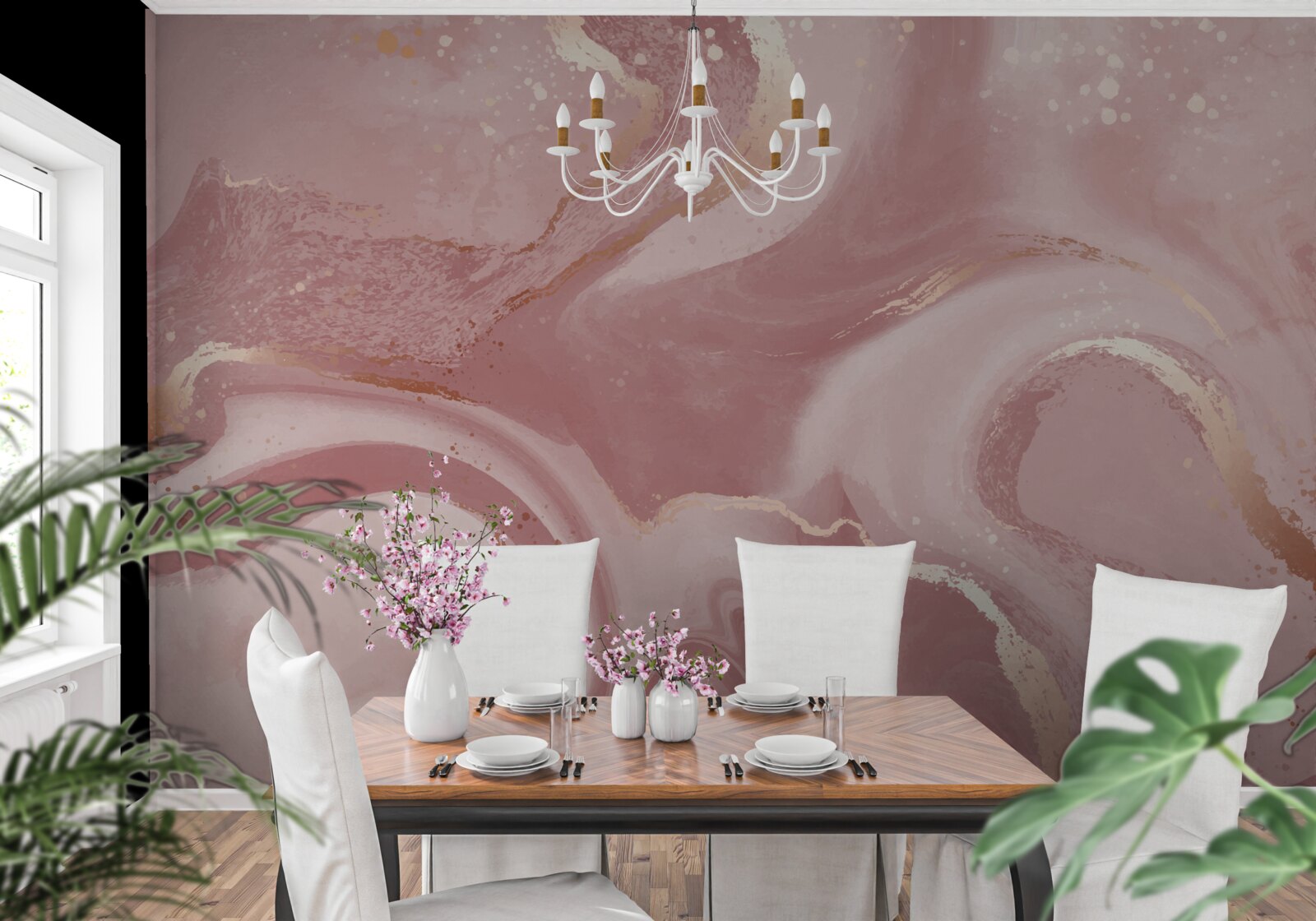 Papier peint nuance ambiguë, rose poussiéreux