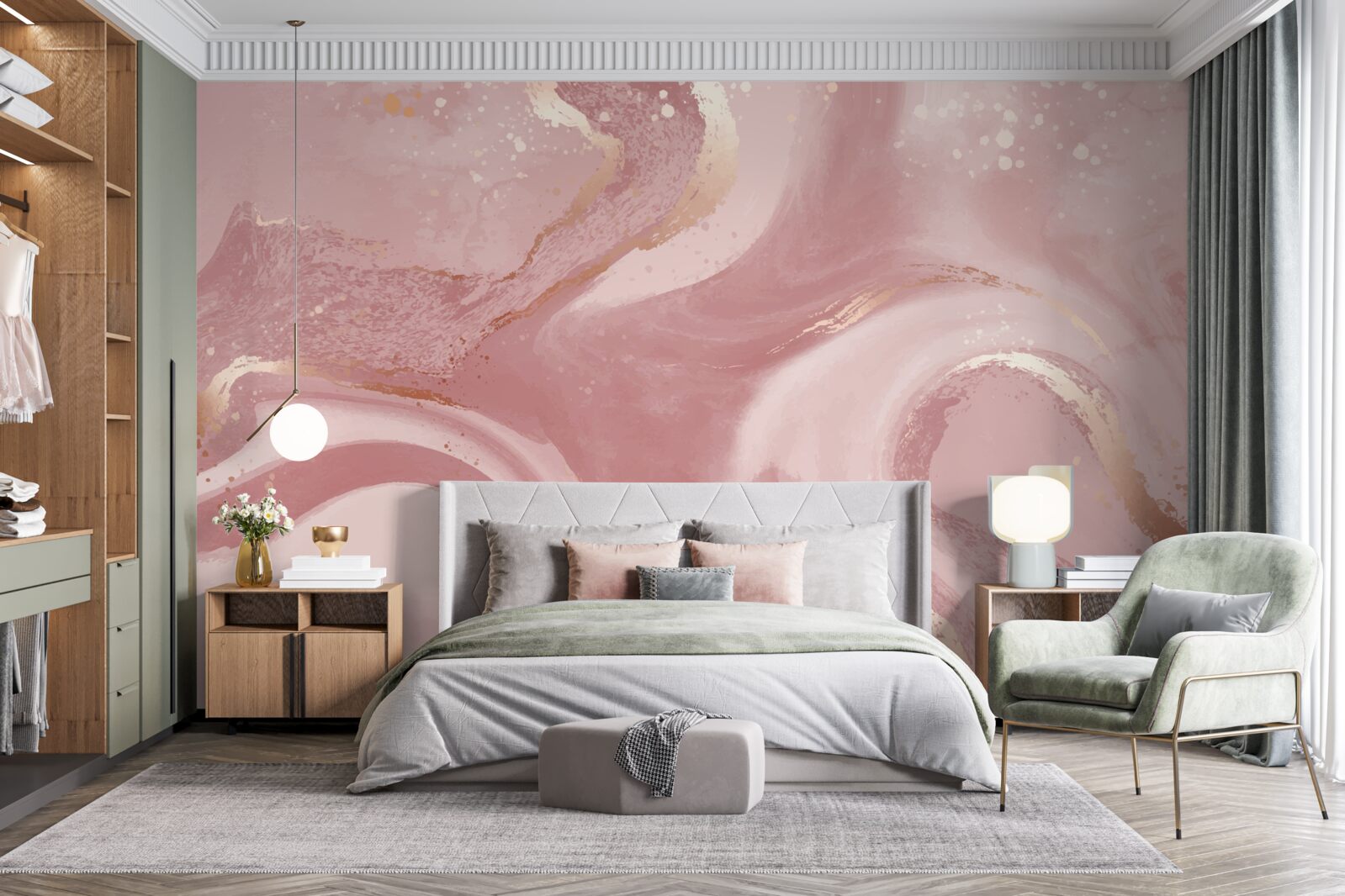 Papier peint nuance ambiguë, rose poussiéreux