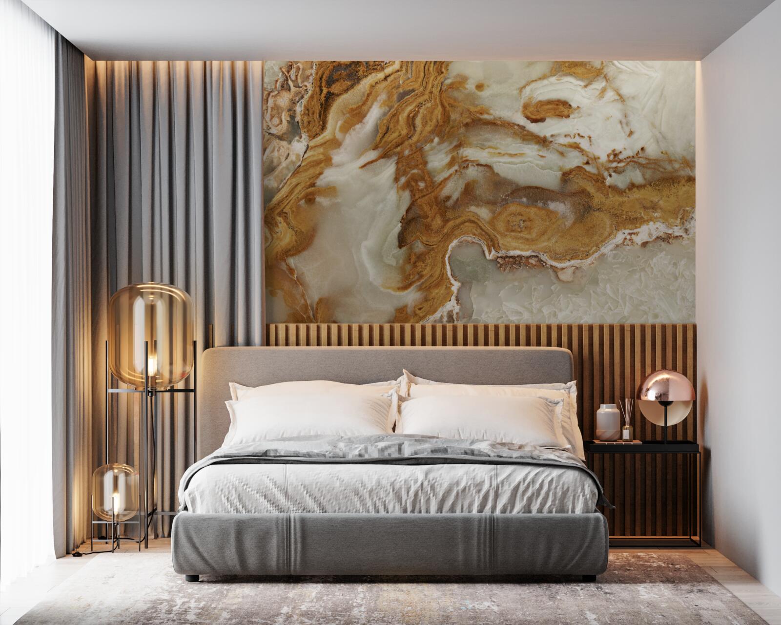 Papier peint marbre blanc veiné de brun