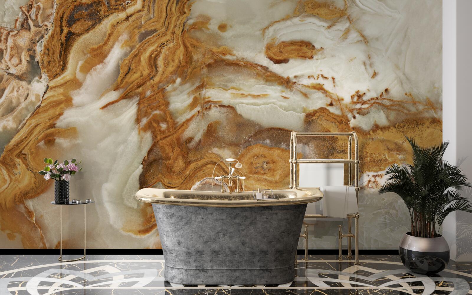 Papier peint marbre blanc veiné de brun