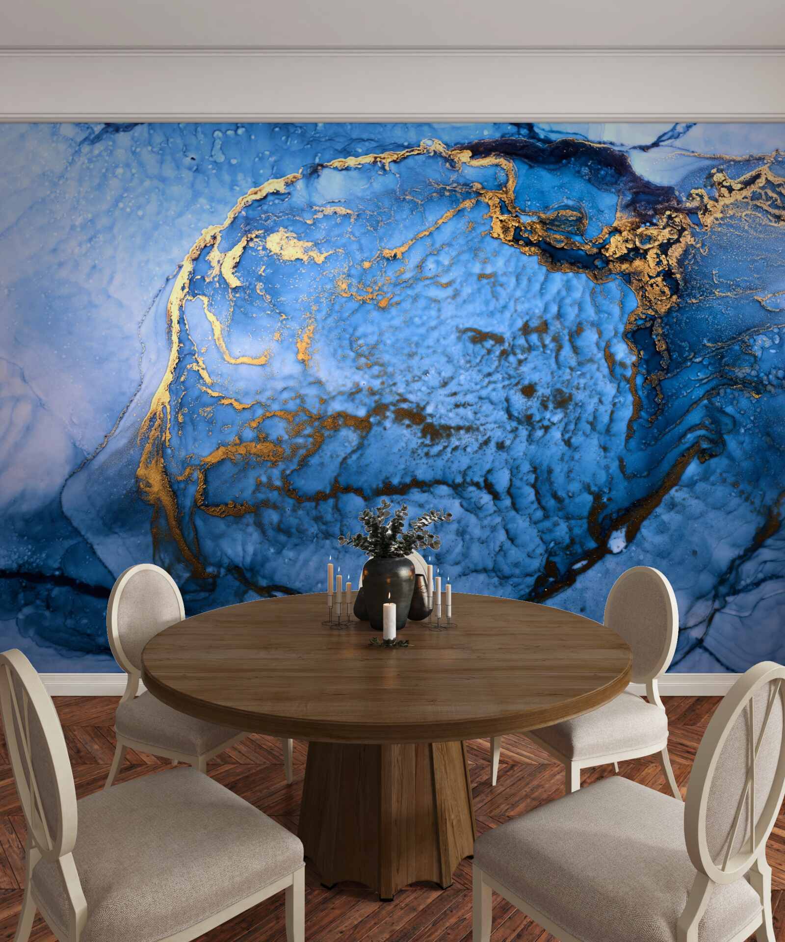 Papier peint taches d'or sur une mer bleue