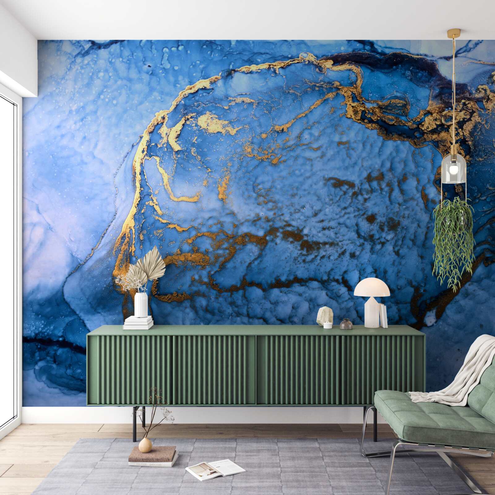 Papier peint taches d'or sur une mer bleue