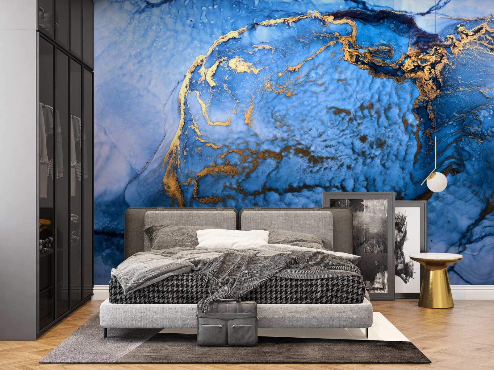 Papier peint taches d'or sur une mer bleue