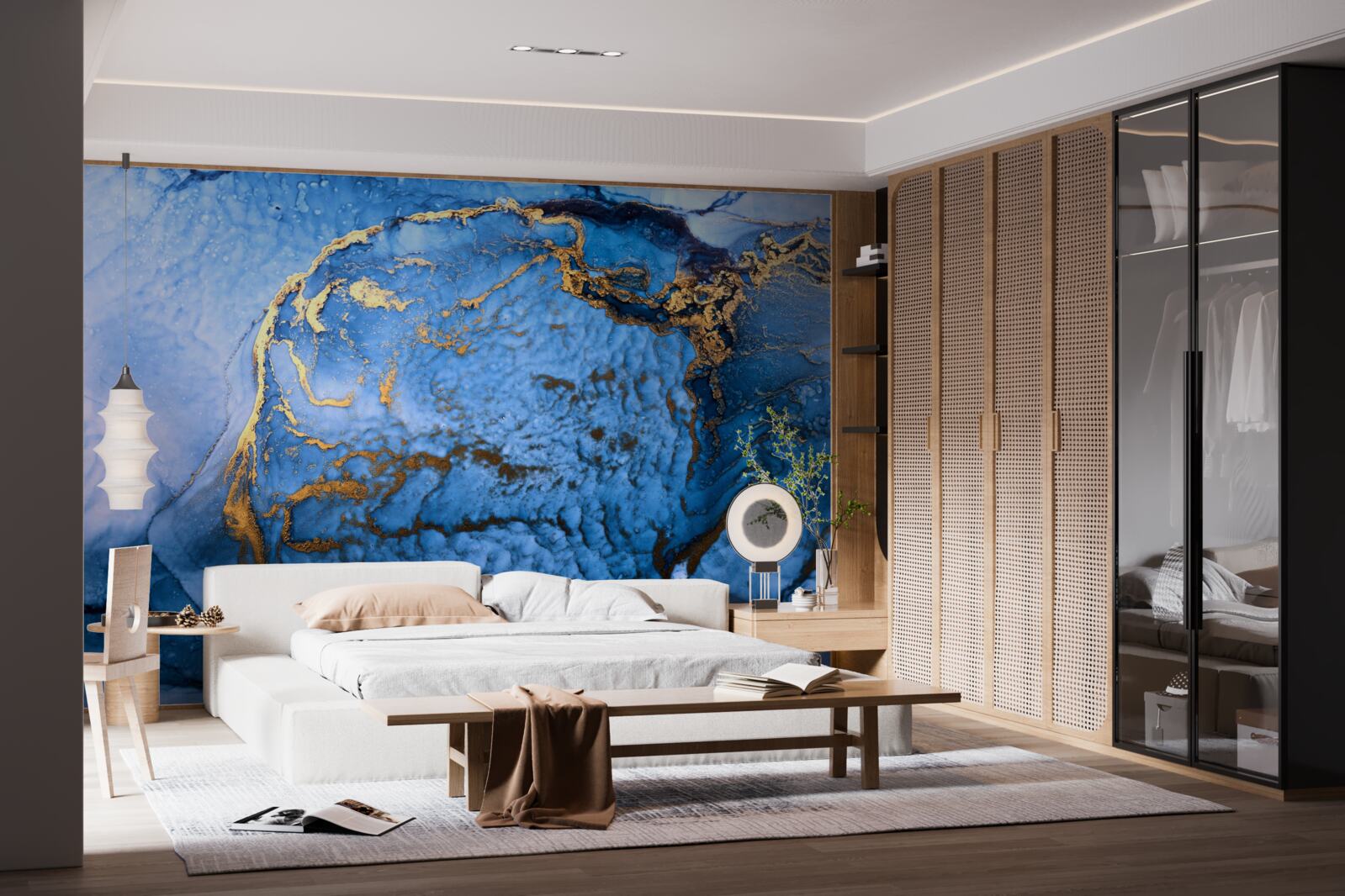 Papier peint taches d'or sur une mer bleue