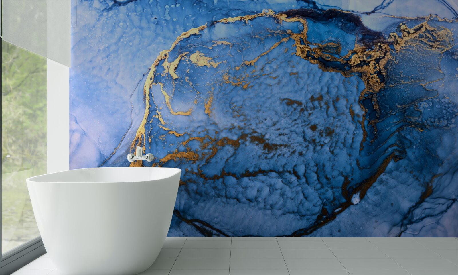 Papier peint taches d'or sur une mer bleue