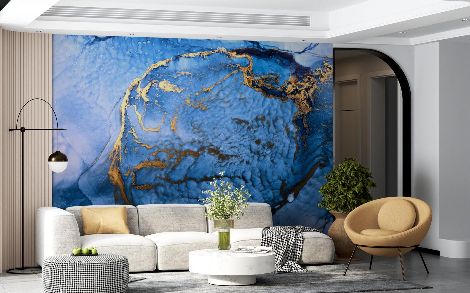 Papier peint taches d'or sur une mer bleue