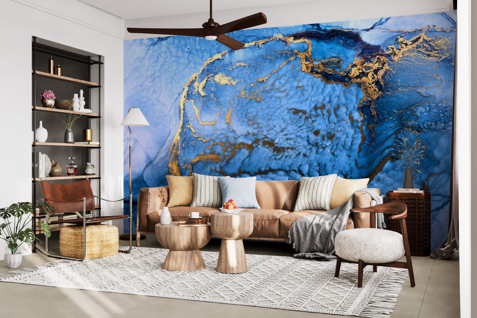 Papier peint taches d'or sur une mer bleue