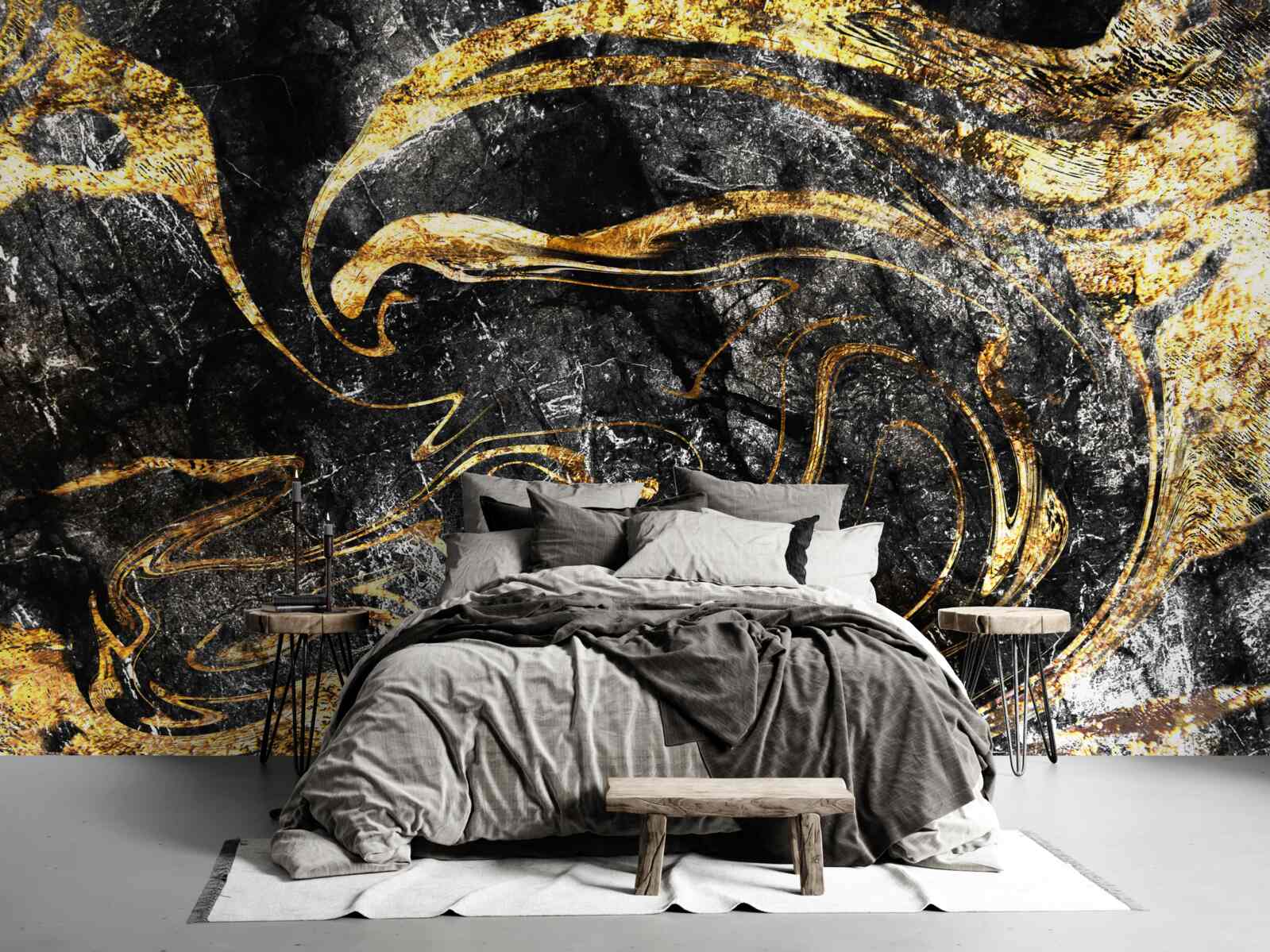 Papier peint marbre noir doré texture d'excellente qualité