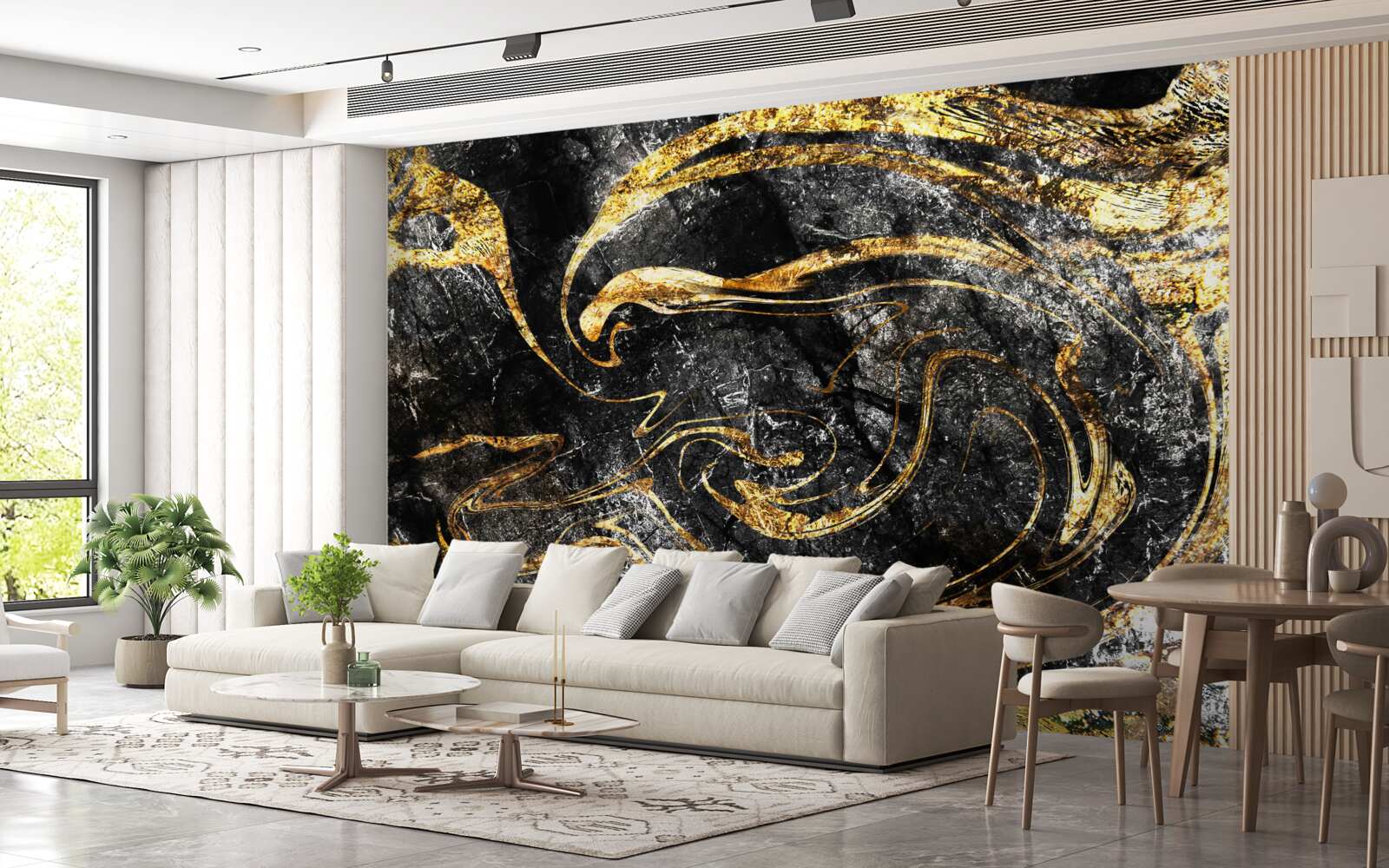 Papier peint marbre noir doré texture d'excellente qualité