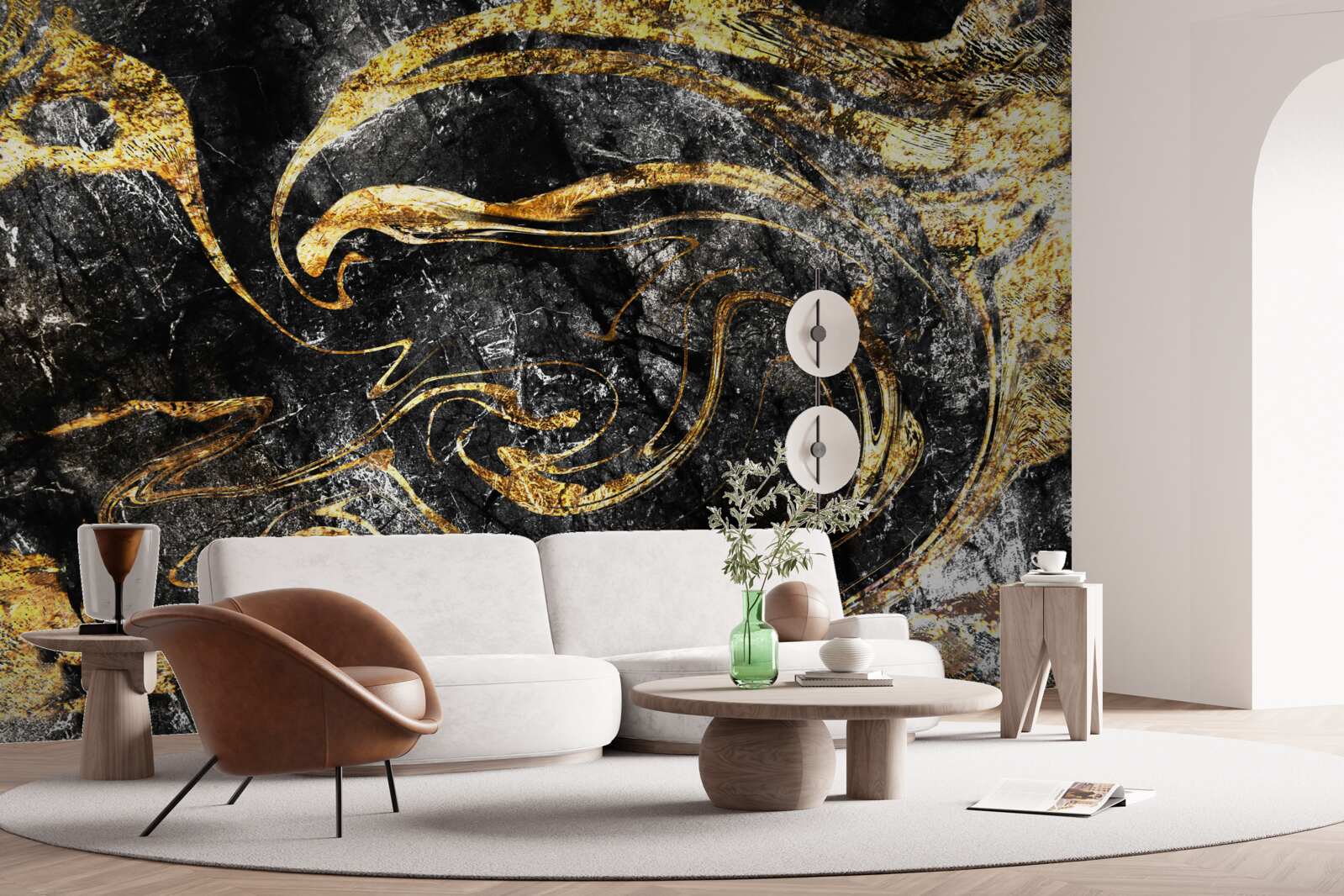 Papier peint marbre noir doré texture d'excellente qualité