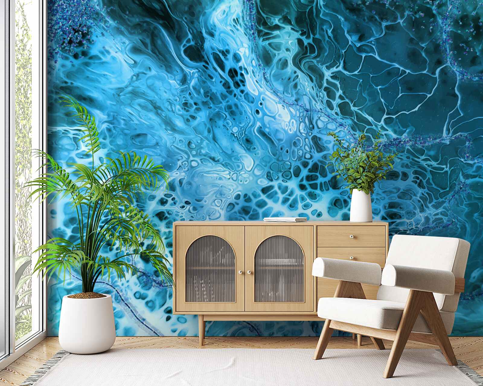 Papier peint tubercules acryliques en bleu