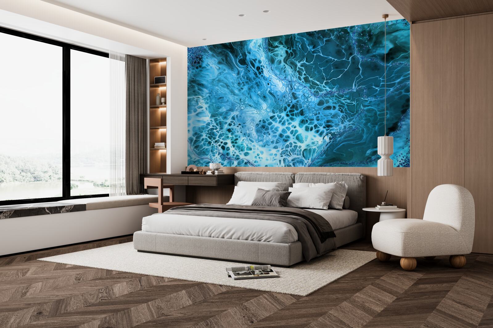 Papier peint tubercules acryliques en bleu