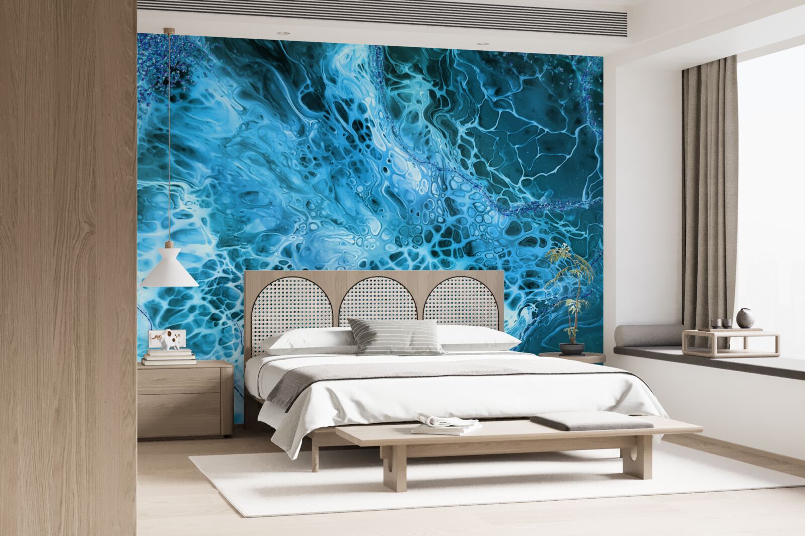 Papier peint tubercules acryliques en bleu