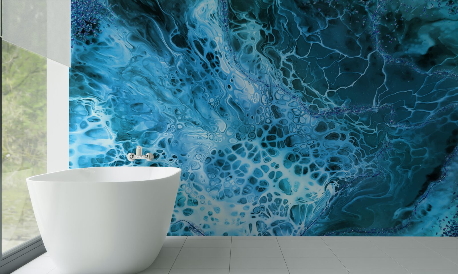 Papier peint tubercules acryliques en bleu