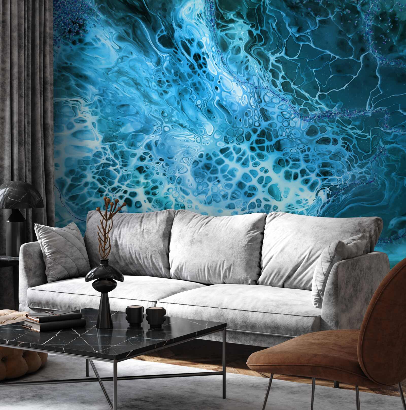 Papier peint tubercules acryliques en bleu