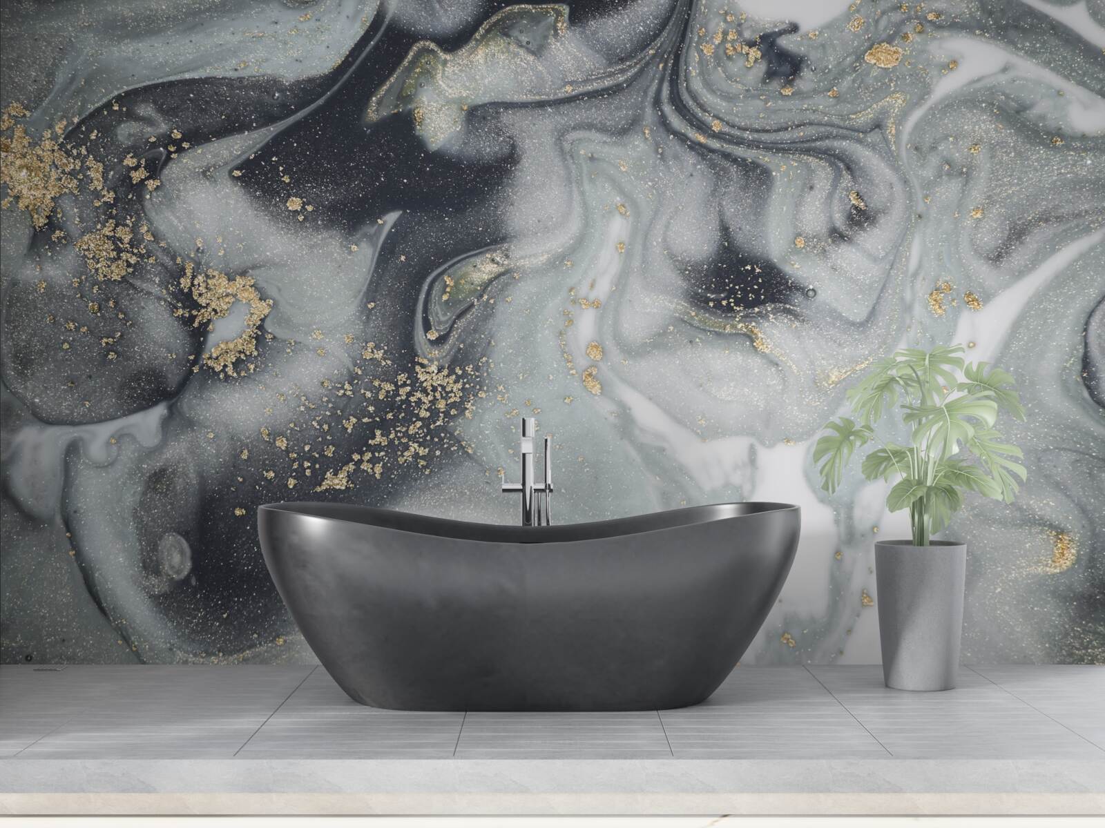 Papier peint grains de sable dorés sur une surface de marbre gris