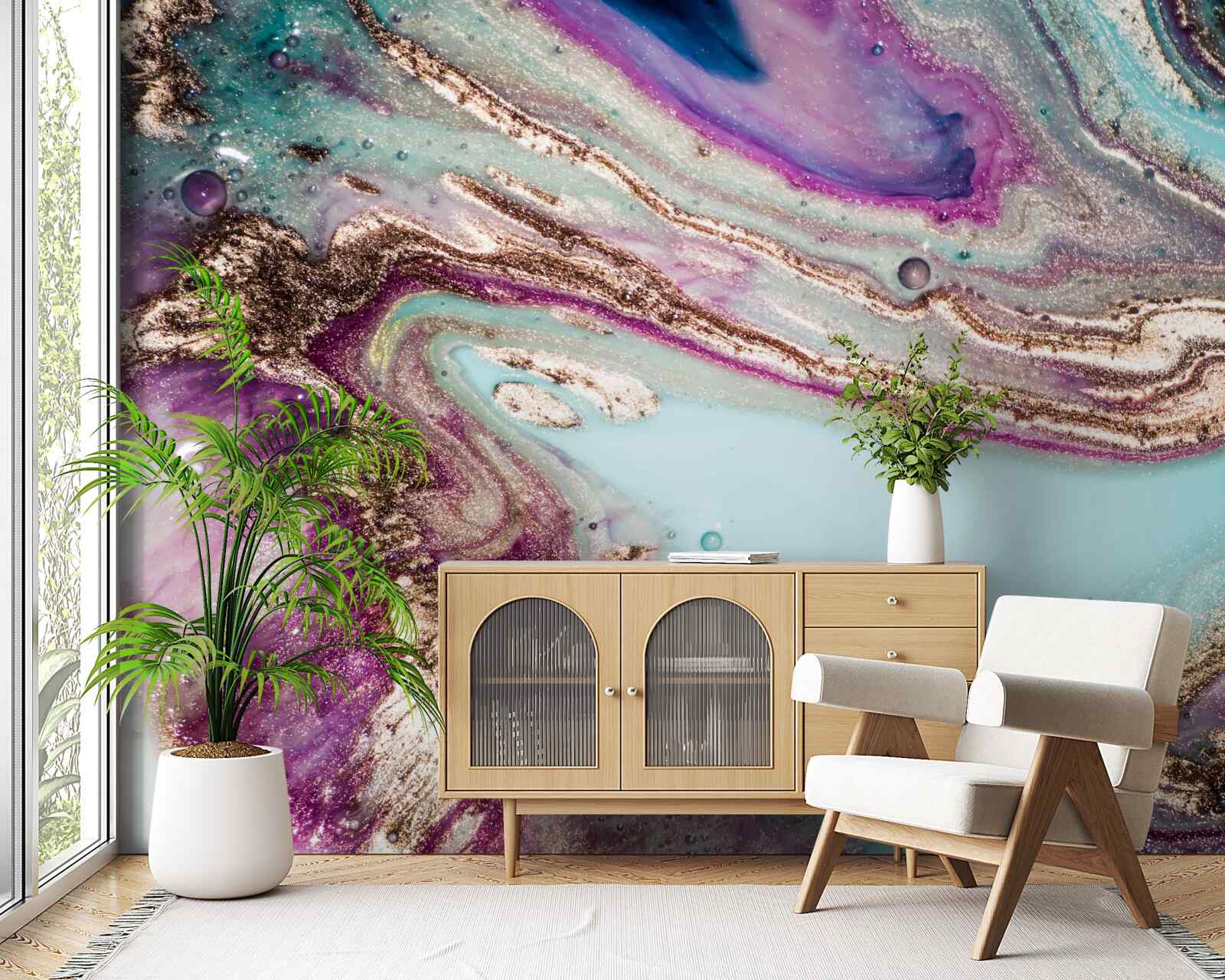 Papier peint liquides clairs et essentiels