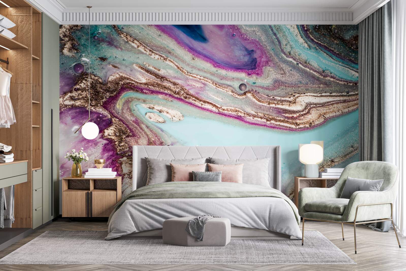 Papier peint liquides clairs et essentiels