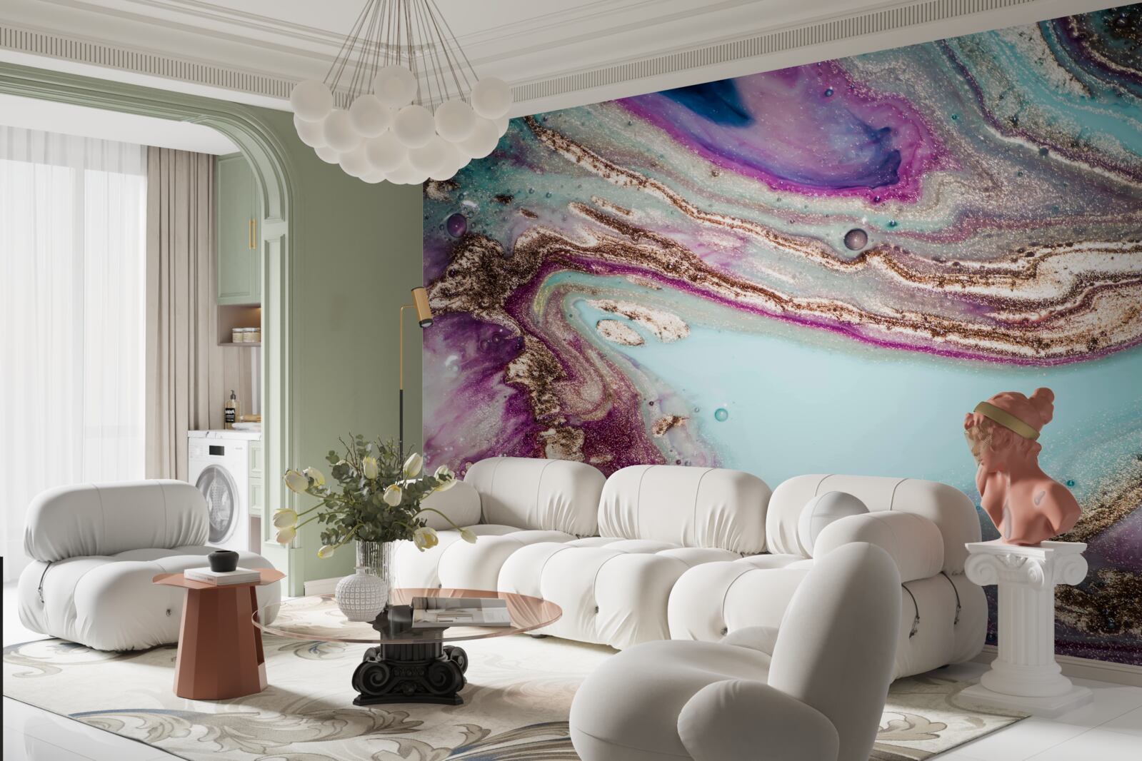 Papier peint liquides clairs et essentiels