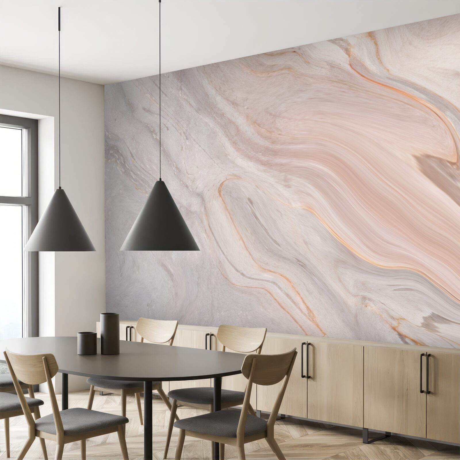 Papier peint marbre doux dans des tons poudrés