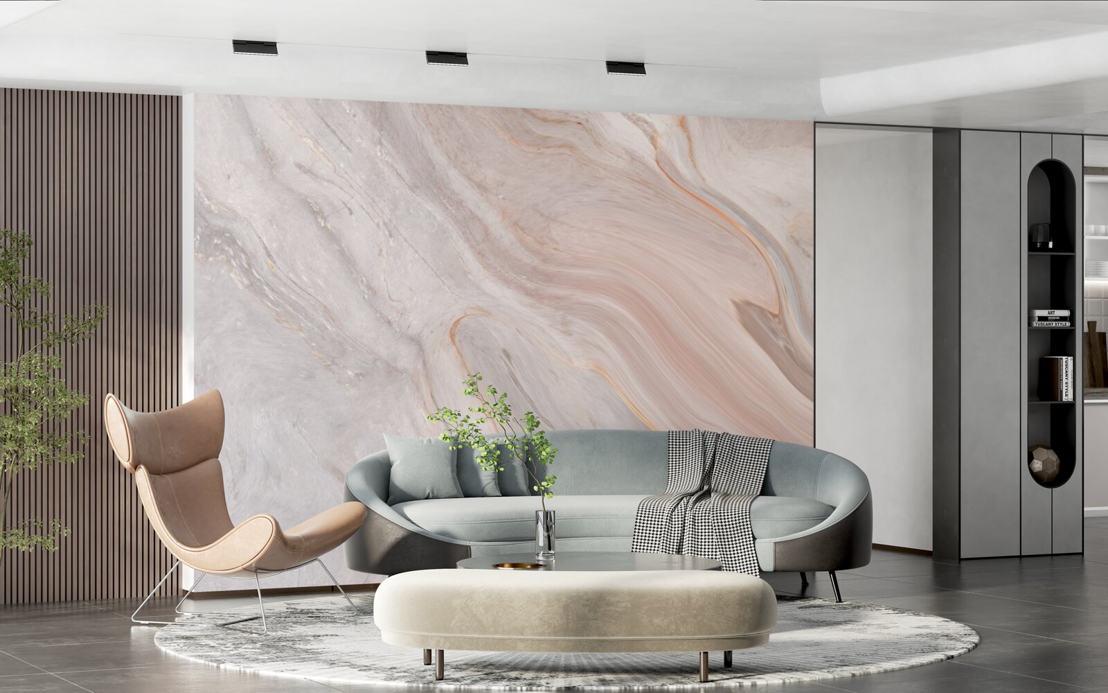 Papier peint marbre doux dans des tons poudrés