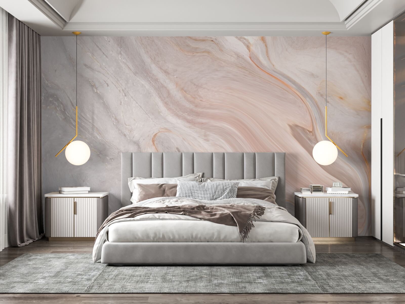 Papier peint marbre doux dans des tons poudrés