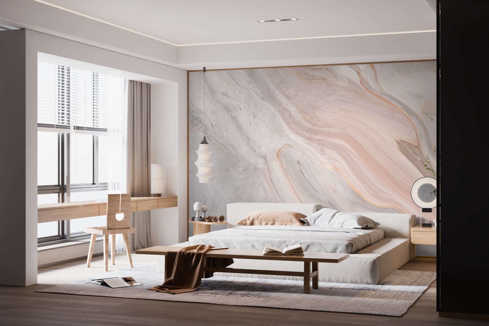 Papier peint marbre doux dans des tons poudrés