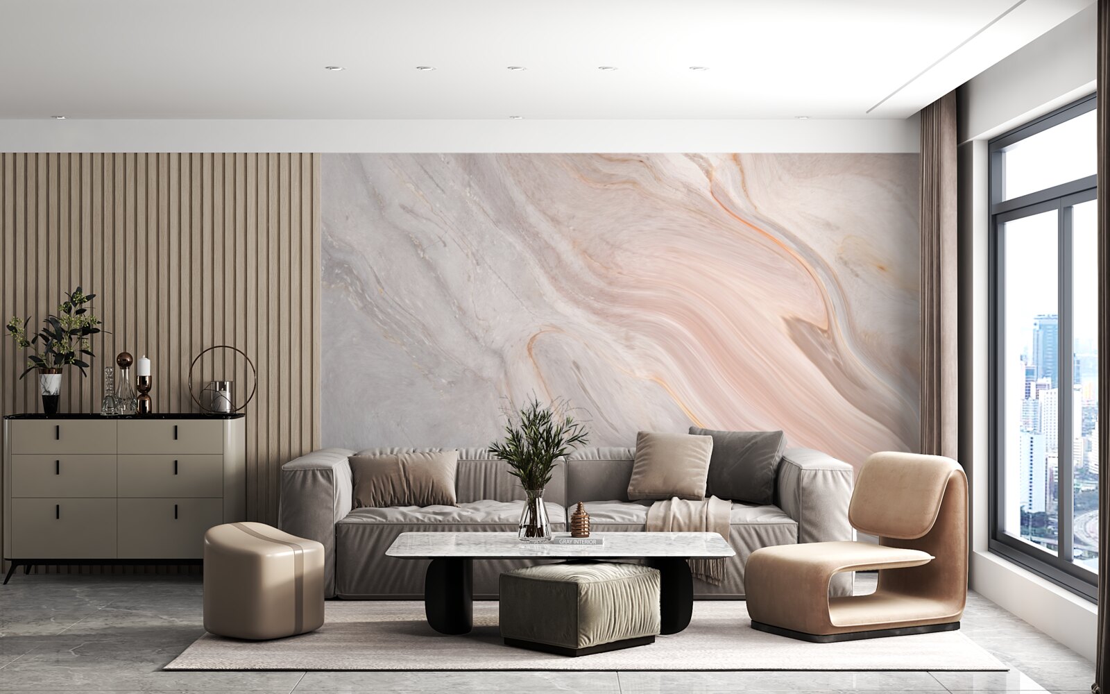 Papier peint marbre doux dans des tons poudrés