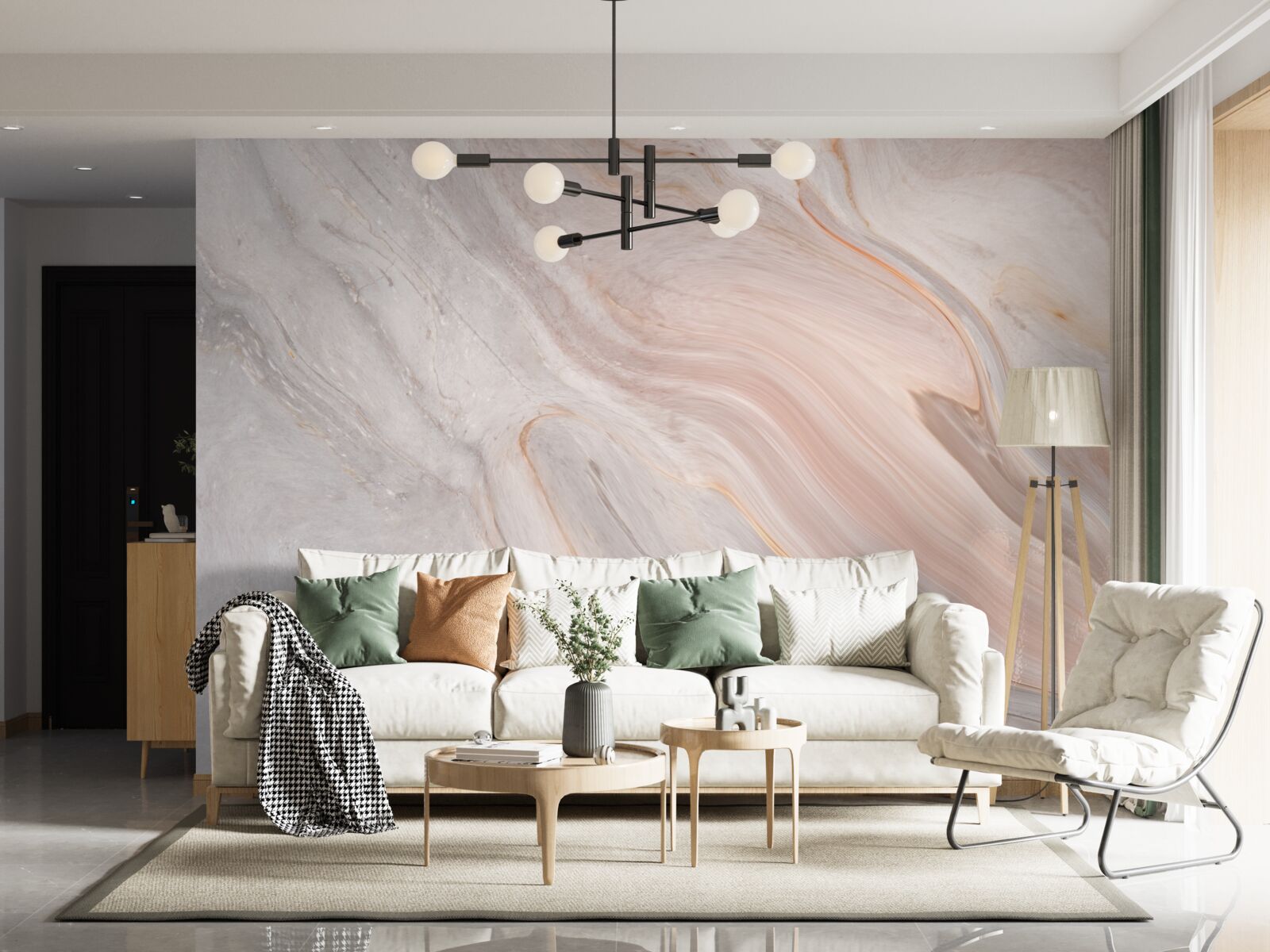 Papier peint marbre doux dans des tons poudrés