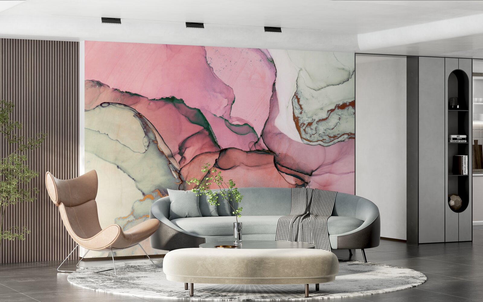 Papier peint marbre dans les tons de rose, inspiration abstraite