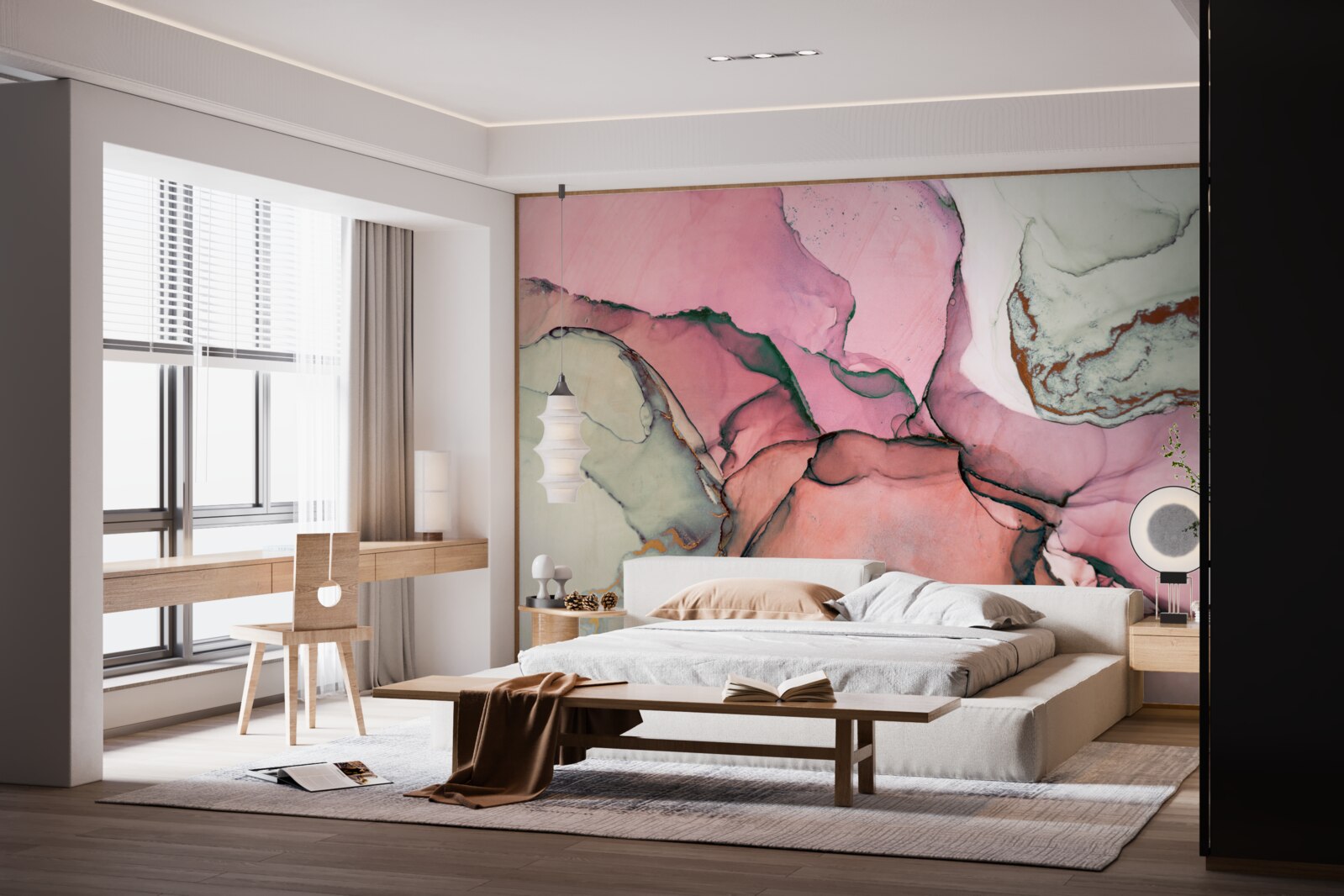 Papier peint marbre dans les tons de rose, inspiration abstraite