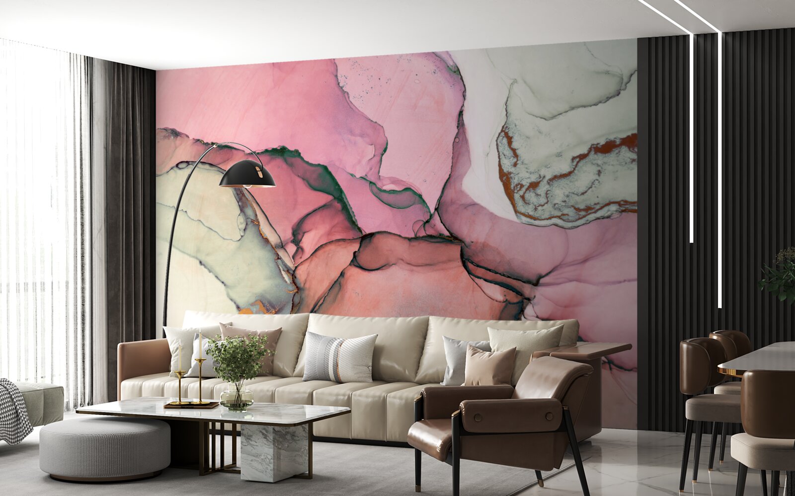 Papier peint marbre dans les tons de rose, inspiration abstraite