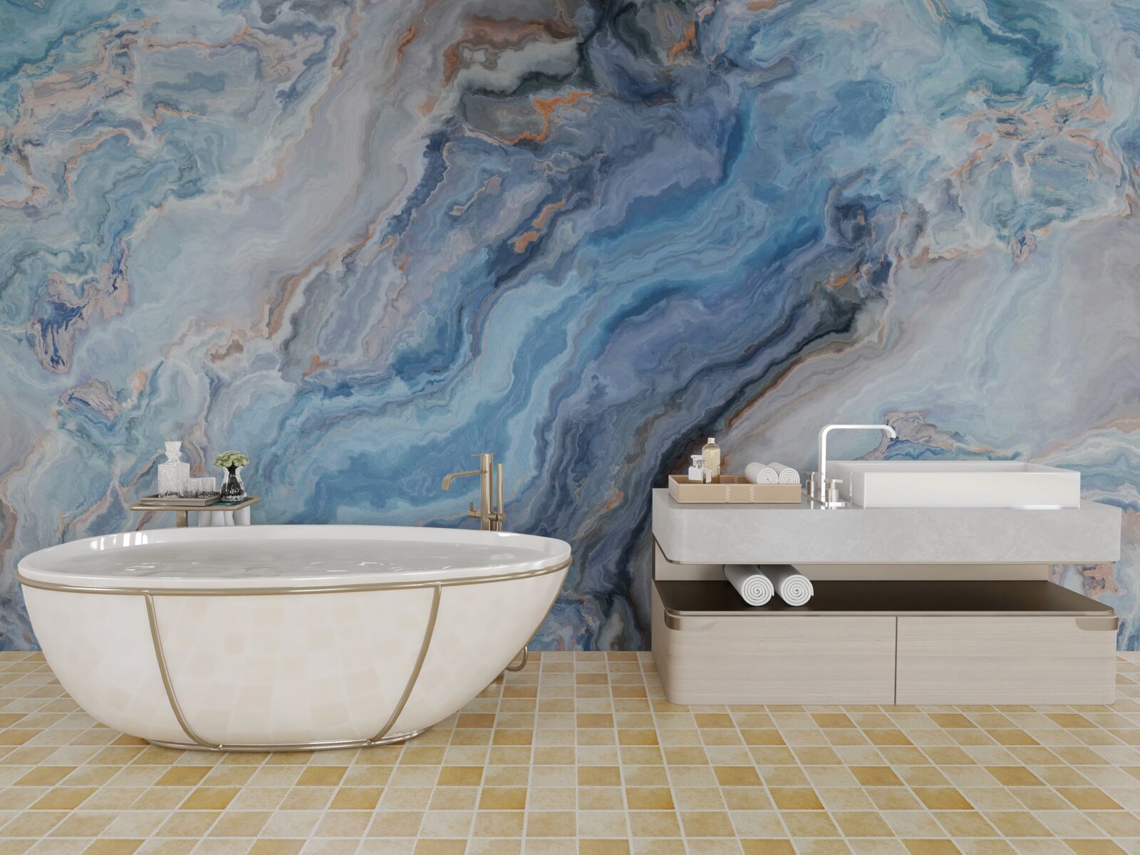 Papier peint fond de marbre avec une teinte bleue