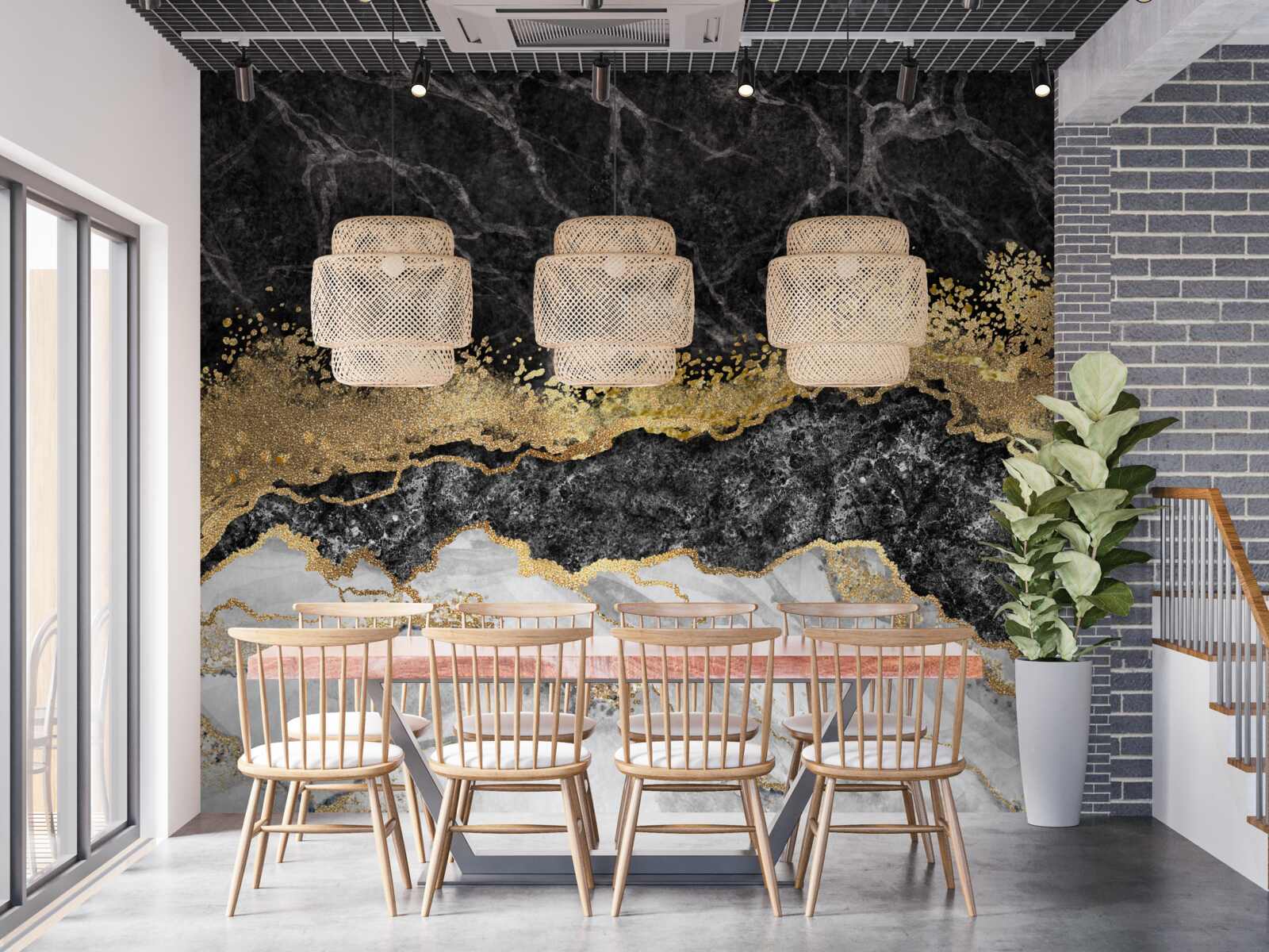 Papier peint marbre avec or sur fond noir